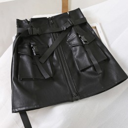 Linia Zipper kobiety Mini Cargo spódnice kieszenie Sashes Bodycon solidna damska krótka spódnica 2020 lato Sexy czarny Khaki dół