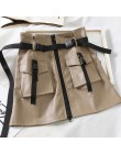 Linia Zipper kobiety Mini Cargo spódnice kieszenie Sashes Bodycon solidna damska krótka spódnica 2020 lato Sexy czarny Khaki dół