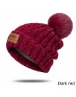 Moda czapka zimowa dla kobiet miękkie grube ciepła czapka Beanie na zimę kapelusz jednolity kolor dzianiny czapka z pomponem odz