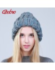 Geebro 2019 damskie zimowe ciepłe mieszane kolor czapki ręcznie gruby kij dzianiny grube linie kapelusz szydełka kobiety piękne 