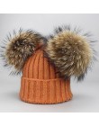 Jesienno-zimowa rodzic-dziecko futrzany pompon kapelusz i zestaw szalików kobiety szydełkowe dzianiny wełniane czapki czapki cza