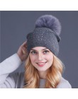 [Xthree] kobiety czapka zimowa kapelusz futra królika wełny dzianiny kapelusz kobieta z norek pom pom błyszczące kryształki kape