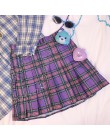S 2XL nowe spódnice szkolne Harajuku fioletowy Plaid wysokiej talii plisowana spódnica kobiet śliczne Mini kobiety spódnica styl