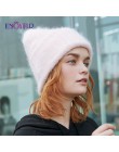 ENJOYFUR zimowe futra królika włosy kapelusze dla kobiet podwójna podszewka ciepłe kobiece modne czapki młodzieżowe damskie czap