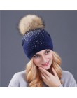 [Xthree] kobiety czapka zimowa kapelusz futra królika wełny dzianiny kapelusz kobieta z norek pom pom błyszczące kryształki kape