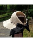 Damskie kapelusze przeciwsłoneczne damskie Bowknot daszki ochronne ręcznie wykonane rafia słomkowy kapelusz na lato dorywczo kap