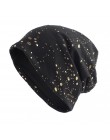 Geebro moda damska Slouchy Splatter farba czapka typu beanie metaliczny kolor prążkowane bawełniane czapki dla Femme czarny brąz