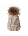 FURTALK czapka zimowa damska dziergana czapka kapelusz prawdziwy szop pompon futrzany kapelusz dla kobiet dzieci ciepły gruby gr
