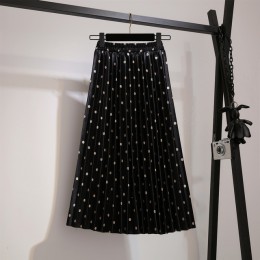 Plisowana spódnica kobiety wiosna jesień Saia Midi wysokiej talii Faldas Mujer Moda Plus rozmiar Jupe Femme Vintage aksamitne kr