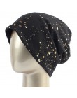 Geebro moda damska Slouchy Splatter farba czapka typu beanie metaliczny kolor prążkowane bawełniane czapki dla Femme czarny brąz