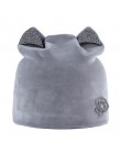 TQMSMY Rhinestone jesień zima czapki z dzianiny Skullies dla kobiet odkryty Slouchy Bonnet dorywczo ucho kota aksamitny kapelusz