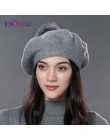 ENJOYFUR kobiety beret kapelusz kobieta zima dzianiny wełniany beret naturalny szop pompon z futra lisa kapelusz top w jednolity