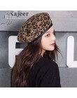 Kajeer Leopard Beret kobieta jesień zima czapki dla kobiet Vintage malarz płaska czapka Boina Feminina moda PU skóra rondo Beani