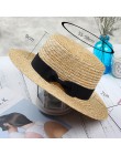 Nowe letnie damskie Boater kapelusz plażowy szeroki boczne kobiece na co dzień Panama kapelusz pani klasyczne płaskie Bowknot sł