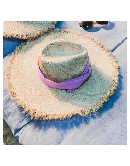 Handmade splot 100% rafia kapelusze przeciwsłoneczne dla kobiet czarna wstążka zasznurować duży kapelusz słomkowy z rondem odkry