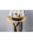 Handmade splot 100% rafia kapelusze przeciwsłoneczne dla kobiet czarna wstążka zasznurować duży kapelusz słomkowy z rondem odkry