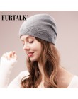 FURTALK jesienno-zimowa czapka wełniana czapka dla kobiet królicze futrzane czapki z dżetów podwójne Ling Skullies czapka zimowa