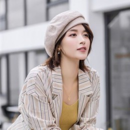 Kobiety elegancki beret na zimę kobiece bawełniane czapki Plaid Vintage Fashion ośmioboczna Casual boina jesień 2019 Brand New d