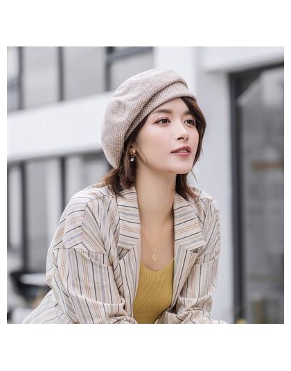 Kobiety elegancki beret na zimę kobiece bawełniane czapki Plaid Vintage Fashion ośmioboczna Casual boina jesień 2019 Brand New d