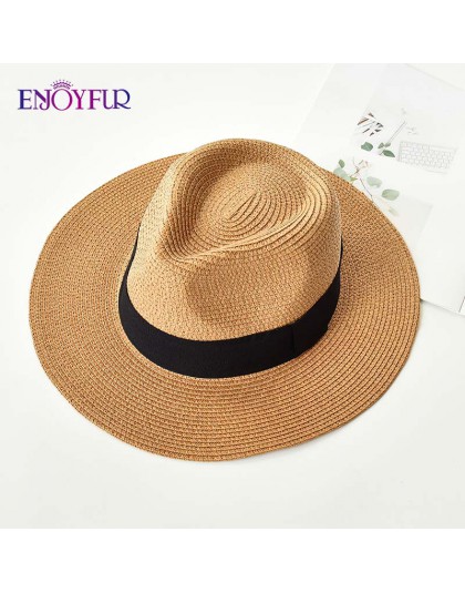 ENJOYFUR letnie kapelusze przeciwsłoneczne dla kobiet mężczyzna Panama kapelusz słomkowy kapelusz na plażę moda UV słońce Peotec