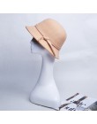 Eleganckie kobiety okrągły melonik imitacja wełny Bowknot Fedoras bawełna kościół Cloche kapelusz typu bucket Vintage rondo Chap