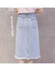 Flectit 2019 guzik przód Midi jeansowa spódniczka dla kobiet dorywczo wysokiej talii Fray Hem z kieszenią kolano długość spódnic