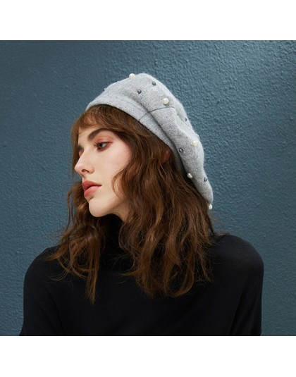 Kobiety berety perłowa dekoracja kapelusz kobieta sierść królika czapki z dzianiny 2019 nowy marka zima Beret pani malarz kapelu