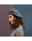 Kobiety berety perłowa dekoracja kapelusz kobieta sierść królika czapki z dzianiny 2019 nowy marka zima Beret pani malarz kapelu