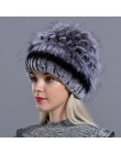 Futro naturalne czapki dla kobiet zimowe dzianiny królik rex szyte ręcznie prawdziwe futro ciepła kwiatowa eleganckie dziewczyny