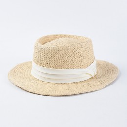 Nowy ręcznie słomkowy kapelusz na plażę dla kobiet letnie wakacje Panama Cap moda wklęsłe płaskie czapki z daszkiem przeciwsłone