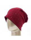 Geebro damska czapka typu beanie jesień Casual Rhinestone bawełna zwykły luźna czapka beanie kapelusz dla kobiet kobieta Balavac