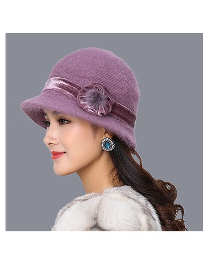 20 styl gorący bubel zima kobiety z dzianiny w kwiaty Skullies Super miękka wełna Mix kapelusz z futra króliczego ciepłe czapki 