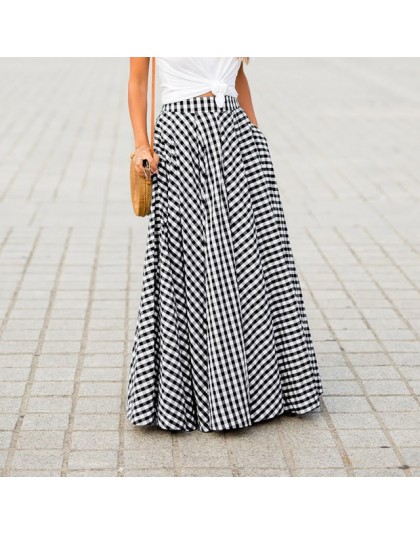 Damskie spódnice 2019 ZANZEA Vintage Plaid sprawdź długa spódnica Zipper plisowane Faldas czeski Jupe Femme casualowe kieszenie 