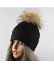 Mink Raccoon futrzane czapki dla wełniana damska zimowa czapka z dzianiny Rhinestone kapelusz czapki beanie z futrzanym pomponem
