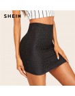 SHEIN wysokiej talii metalowe Bodycon Mini spódnica kobiety 2019 nowoczesne Lady wiosna Highstreet wyjściowa stałe wąskie spódni