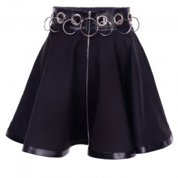 InstaHot Gothic Punk Zip Up czarne spódnice kobiety jesień pierścień wysokiej talii plisowana zimowa Mini spódnica kobiece dół S