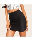 SHEIN wysokiej talii metalowe Bodycon Mini spódnica kobiety 2019 nowoczesne Lady wiosna Highstreet wyjściowa stałe wąskie spódni