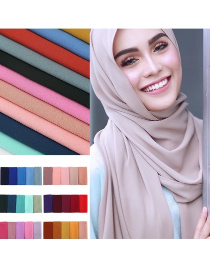 Kobiety zwykły bańka szal szyfonowy hidżab wrap printe szale w jednolitym kolorze pałąk muzułmańskie hidżaby szaliki/szalik 60 k