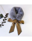 2020 nowa jesienna zima Houndstooth moda szydełka szalik z dzianiny Foulard Femme kołnierz ze sztucznego futra szyi cieplej szal