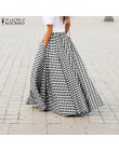 Plus rozmiar 2019 lato kobiety Retro Plaid sprawdź długie spódnice ZANZEA casualowe kieszenie Faldas plisowana spódnica panie cz