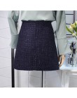 Flectit jesień zima 2019 Plaid wełniana spódnica kobiet królewski kieszeń na guzik przód Plus rozmiar brokat Tweed Mini spódnica