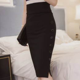 Plus rozmiar 2019 moda damska praca spódnica trzy czwarte OL Sexy otwórz szczelina przycisk Slim spódnica ołówkowa elegancka spó