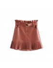 Vintage stylowe plisowane kieszenie ze sztucznej skóry Mini spódniczka kobiety 2020 moda Zipper Fly z paskiem krótkie spódniczki