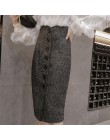 Neophil wysokiej talii wełniany guzik ołówkowe spódnice midi biurowa, damska elegancka szara 2020 zimowa wełniana spódnice wiąza
