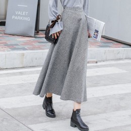 Styl japoński Vintage Plaid długa spódnica dla kobiet Streetwear Zipper elastyczny, wysoki stan kieszeń wełniane spódnice 2018 z