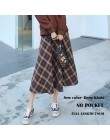 Styl japoński Vintage Plaid długa spódnica dla kobiet Streetwear Zipper elastyczny, wysoki stan kieszeń wełniane spódnice 2018 z