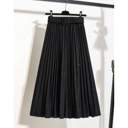 Nowa jesienna elastyczna talia damska długa spódnica z paskiem 2019 zimowa czarna spódnica damska jednokolorowa plisowana spódni