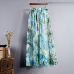Moda damska z kwiatowym wzorem długa spódnica kobiecy styl boho elastyczny, wysoki stan szyfonowa Casual spódnice plażowe Saias 