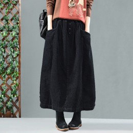 Wiosenna jesienna spódnica Retro damska spódnica z elastyczną talią luźna kieszeń guzikowa jednokolorowa jednokolorowa Casual La
