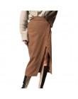 Kopertowa asymetryczna spódnica damska młodzieżowa elegancka klasyczna zamszowa z wysokim stanem wiązana w talii